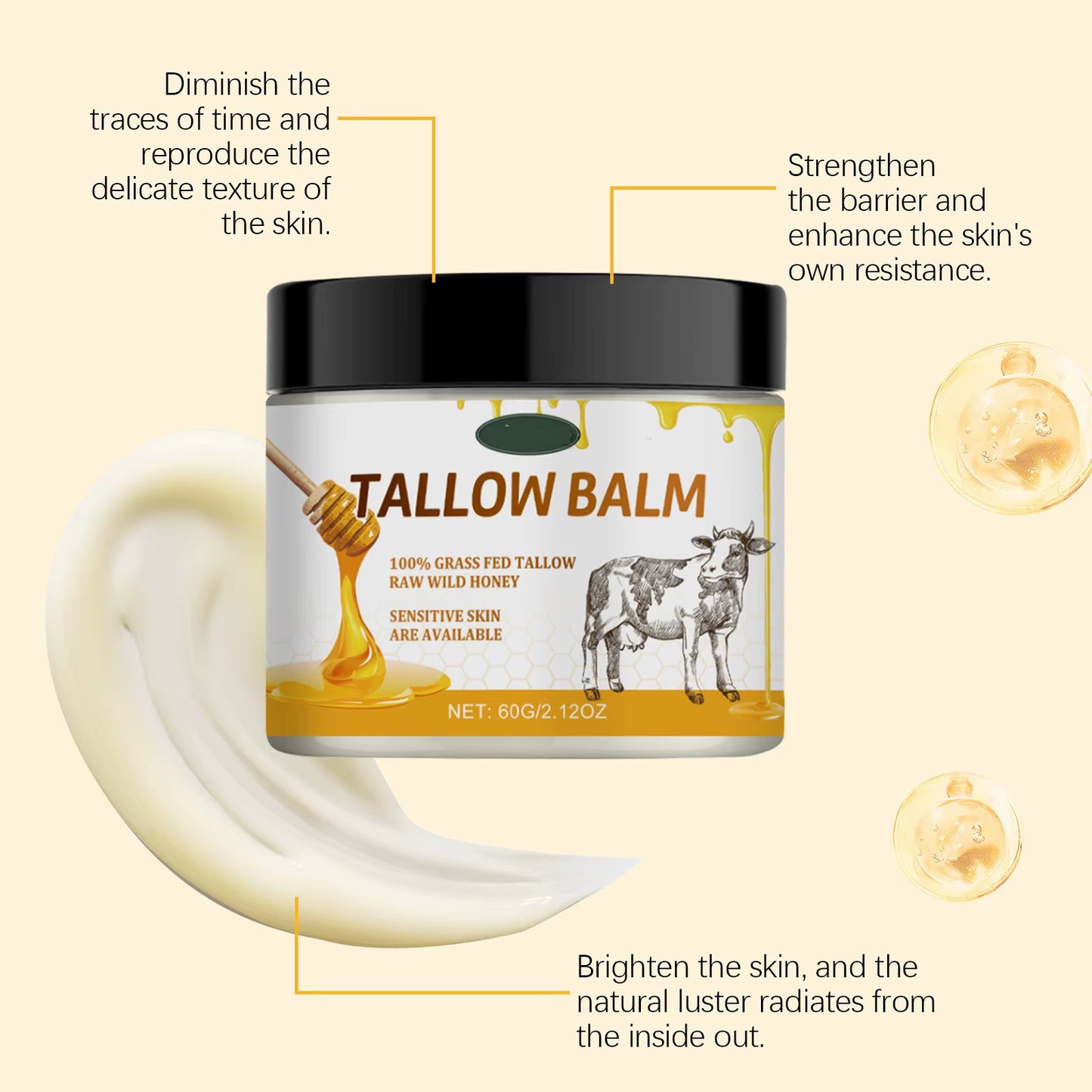 Beef Tallow Balm Nourishes and Moisturizes the Skin, Softens and Smoothes the Skin, Relieves Dryness